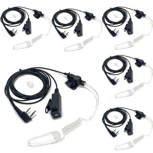 SAMCOM SM007 Surveillance Earpiece 2-Pin for FPCN10A FPCN30A Radio, 6Pcs | K Plug Air Tube Headset for Two-Way Radio Walkie Talkie,PTT Microphone for School Staff, Restaurant Crew, Event Security - size: 6 Pcs Earpiece