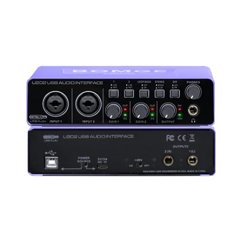 USB Audio Interface SOLO with XLR/48V Phantom Power,32Bit/192kHz High-Fidelity, for Studio Audio Mixer Interface for Guitarist, Vocalist, Podcaster, Producer, Plug and Play (U202P)