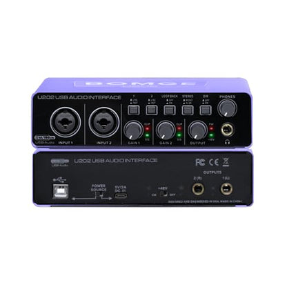 USB Audio Interface SOLO with XLR/48V Phantom Power,32Bit/192kHz High-Fidelity, for Studio Audio Mixer Interface for Guitarist, Vocalist, Podcaster, Producer, Plug and Play (U202P)