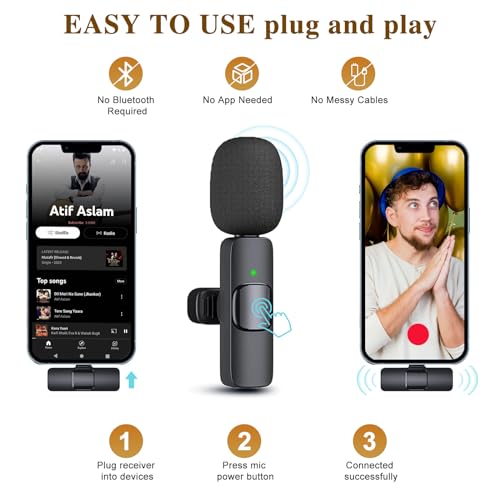 Wireless Microphone for iPhone 15 16，iPad, Android, Lavalier Microphone for Video Recording, Noise Reduction, Clip on Mini Mic for Tiktok, YouTube, Vlog, Podcast, ASMR - style: Lightning+USB C+USB A
