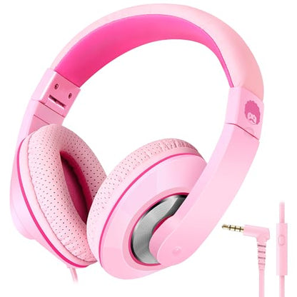 rockpapa Comfort+ Kids Headphones with Microphone, Boys Girls Student Over-Ear Headphones Wired Foldable for School Classroom Laptop PC Computer Tablet Pink - color: Hot Pink