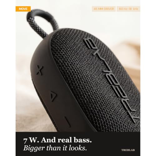 TREBLAB HD-Go - Ultra Portable Hand Held Speaker with Clip, 16H Playtime | 7W Power with Bass, IPX7 Waterproof, Built-in Mic, Compact & Lightweight, USB-C Charging – Small Speaker Bluetooth Wireless