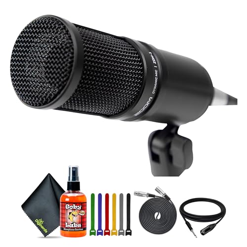 Zoom ZDM-1 Dynamic Podcasting Microphone + Wire Straps + XLR to 1/4 10FT + XLR to XLR 3M Balanced Interconnect Cable + Goby Labs Sanitizer Spray for Microphones
