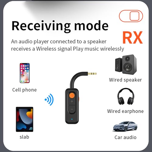 Bluetooth 5.4 Audio Transmitter Receiver with Low Latency,3.5MM AUX Bluetooth Car Adapter with Built-in Microphone for Hands-Free Calls,Wireless Audio Receiver for Home Stereo/Wired Speaker