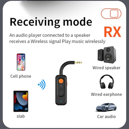 Bluetooth 5.4 Audio Transmitter Receiver with Low Latency,3.5MM AUX Bluetooth Car Adapter with Built-in Microphone for Hands-Free Calls,Wireless Audio Receiver for Home Stereo/Wired Speaker