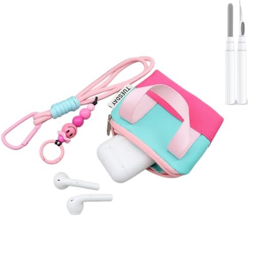 Mini Backpack Case for AirPods 4 2024 AirPods Pro 3, Multi-Functional Pouch Coin Purse Cable Organizer with Strap Hand Strap Keychain Lock, Travel-Friendly Headphone Case for Women Men - color: Pink Backpack