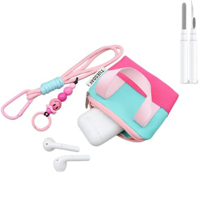 Mini Backpack Case for AirPods 4 2024 AirPods Pro 3, Multi-Functional Pouch Coin Purse Cable Organizer with Strap Hand Strap Keychain Lock, Travel-Friendly Headphone Case for Women Men - color: Pink Backpack