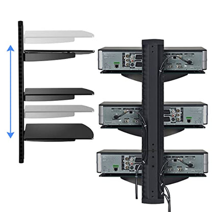 DVD Floating Shelf, Glass TV Wall Mount with Shelf for DVD Player / PS4 / Cable Boxes / Game Consoles / Sky Box / TV Accessories, Media Shelf, Flat Black Wall Mount Bracket, AV Shelves, 3 Tiers CS303B - size: 3 Shelves