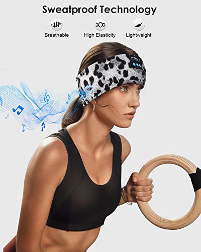 LC-dolida Sleep Headphones Headband Bluetooth 5.4, Sports Headband Earphones Wireless with Speaker Microphone USB C for Women Sleeping Gift Workout Jogging Yoga Insomnia Travel Meditation - color: Leopard