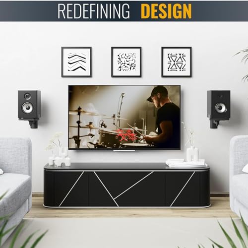 FDM Universal Speaker Wall Mount One Pair of Side Clamping Bookshelf Speaker Mount Bracket with Swivel and Tilt for Sound Speakers (Black)