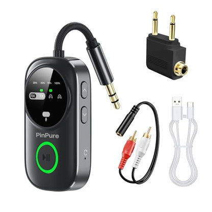 Bluetooth 5.4 Transmitter Receiver for 2 AirPods/Headphones, 2-in-1 Wireless Adapter with Microphone, Audio Adapter with 3.5mm Audio Jack, Suitable for Airplane, Car, TV, PC, Home Stereo - color: Black