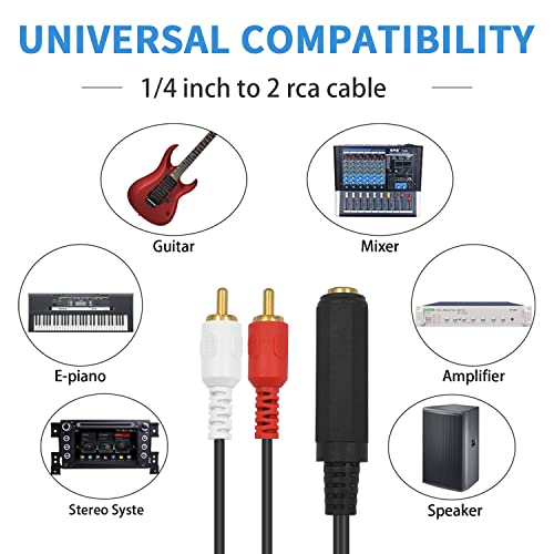 Poyiccot RCA to 1/4 Adapter Cable, 6.35mm 1/4 inch TRS Stereo Jack Female to 2 RCA Male Plug Y Splitter Adapter Cable for Subwoofer, Amplifier, Audio/Video Receiver. 25cm/10inch