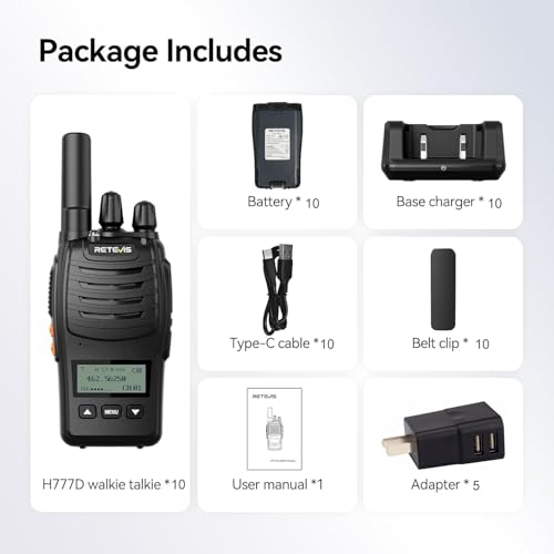 Retevis H777D Walkie Talkies with LCD Screen(10 Pack) | for Restaurant, Retail, Warehouse, School,Durable, Portable, FRS, Rechargeable, Emergency Alarm, License Free,USB-C - style: With LCD Screen
