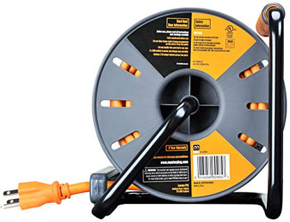 Masterplug 75ft Cord Reel, Retractable Extension Lead with Winding Handle, Safety Overload Circuit Breaker and Power Switch, 4x Grounded Outlets, 2x USB Ports, 15amps, 12AWG Cable - size: 75ft, style: 12 AWG