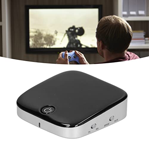 Bluetooth 5.0 Adapter, Portable Wireless Audio Transmitter and Receiver, Low Latency Dual Mode for TV Headphones Home Theater, Black