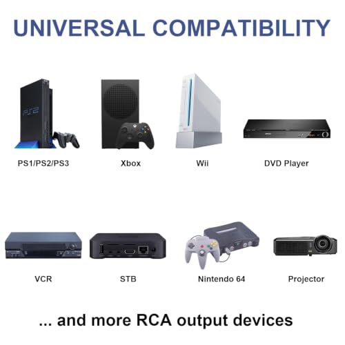 RCA Cable Switcher 3 in 1 Out -Composite AV Video Audio Splliter Compatible with PS1/PS2/PS3, STB Game Consoles, DVD, Projector and More