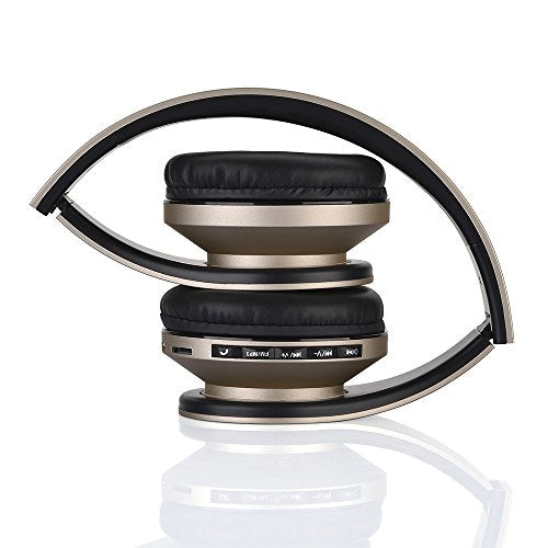 PowerLocus Wireless Bluetooth Over-Ear Stereo Foldable Headphones, Wired Headsets Rechargeable with Built-in Microphone for iPhone, Samsung, LG, iPad (Gold) - color: Gold