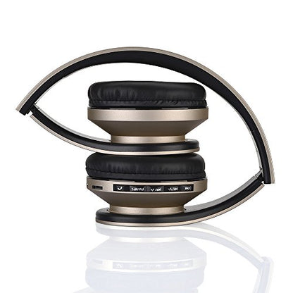 PowerLocus Wireless Bluetooth Over-Ear Stereo Foldable Headphones, Wired Headsets Rechargeable with Built-in Microphone for iPhone, Samsung, LG, iPad (Gold) - color: Gold