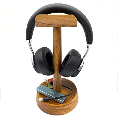 Headphone Stand, Solid Acacia Wood Headset Holder with Tray, Desk Organizer | Solid acacia wood headset stand with tray for gaming, home office, headphones, headsets, accessories & workspace organization - style: Single Headset Holder