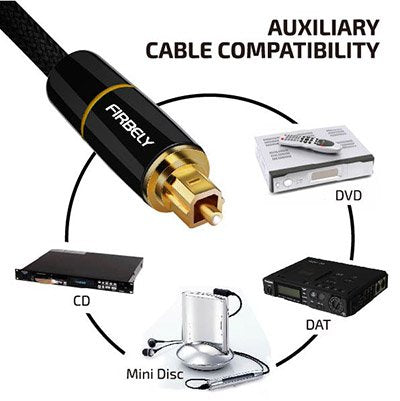 Digital Optical Audio Toslink Cable Male to Male- 24K Glod Plated Metal Connectors and Braided Jacket 6 feet - color: TM-015, size: 6 feet