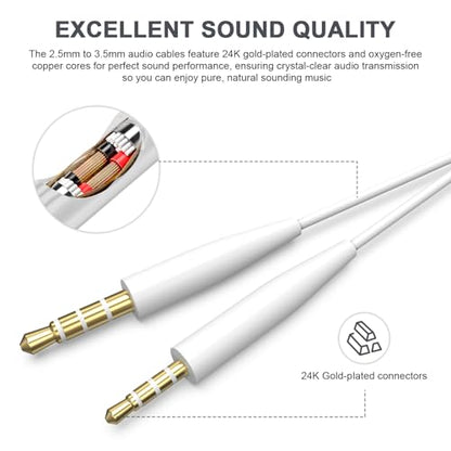 Zosvoses QC35 Audio Cable with Inline Mic Compatible with Bose 700 QuietComfort QC25 QC35 QC35II QC45 SoundLink SoundTrue On-Ear Headphones, 3.5mm to 2.5mm Aux Cable, 4.9ft (White)