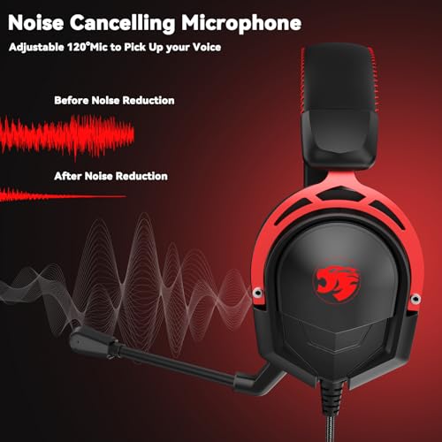 IMYB A88 Gaming Headset with Mic for Ps5, Pc, Xbox One Series X/s, Ps4, Switch, Stereo Wired Noise Cancelling Headphones with Microphone for Computer, Laptop, Mac, Nintendo, Games (Red) - color: BlackRed