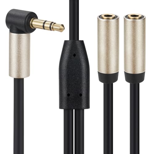 Audio Splitter Cable,90 Degree Right Angle 3.5mm Male to 2 Female Jack Headphone Audio Stereo Y Splitter Adapter Cable for Tablets, MP3 Players (90 Degree Right Angle)