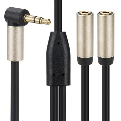 Audio Splitter Cable,90 Degree Right Angle 3.5mm Male to 2 Female Jack Headphone Audio Stereo Y Splitter Adapter Cable for Tablets, MP3 Players (90 Degree Right Angle)