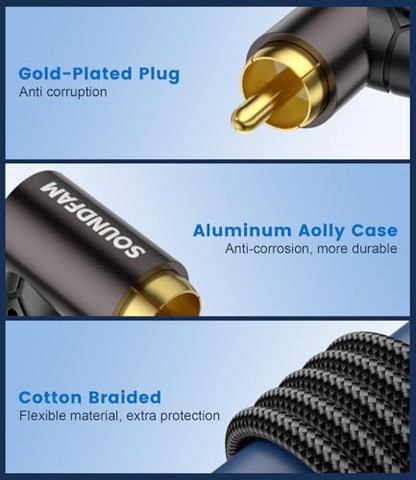 Dual Angle Right Subwoofer Cable- 90 Degree RCA Cable,Anti-Interference Design, Copper Spiral Shielded for Tight Spaces（15ft/5M） - size: 15ft/5M, style: 90 Degree RCA to 90 Degree RCA