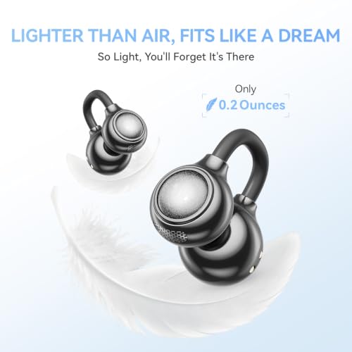 Open Ear Clip On Earbuds Wireless Headphones with Mirror(Black) - color: Black