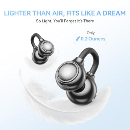 Open Ear Clip On Earbuds Wireless Headphones with Mirror(Black) - color: Black