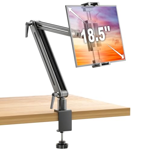 Portable Monitor Arm Mount Holder Screen Stand 18.5" 360° Rotating Base | Solid Aluminum,Tool-Free Tilt,No Sagging,Zero Plastic Joints,Hybrid Lock,Desk Protection Clamp for WFH Setups & Coding - size: up to 18.5"