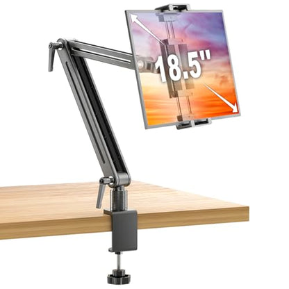 Portable Monitor Arm Mount Holder Screen Stand 18.5" 360° Rotating Base | Solid Aluminum,Tool-Free Tilt,No Sagging,Zero Plastic Joints,Hybrid Lock,Desk Protection Clamp for WFH Setups & Coding - size: up to 18.5"
