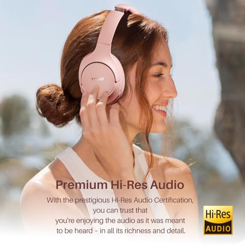 TOZO Hybrid Active Noise Cancelling Headphones, Hi Res Audio | Wireless Over Ear Bluetooth Headset, 60H Playtime, Custom EQ via App Deep Bass Comfort Fit Ear Cups, for Home Office Travel - color: Pink