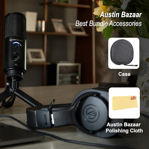 Audio-Technica ATH-M20x Professional Monitor Headphones - Black Bundle with Case and Austin Bazaar Polishing Cloth - color: Black, style: M20x
