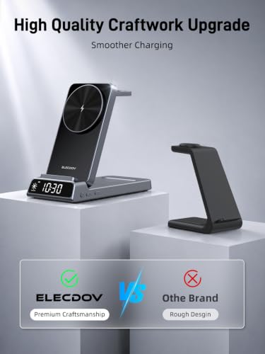 3 in 1 Charging Station for Apple, Travel Wireless Charger with Clock | ELECDOV Magnetic Charger for iPhone, Foldable Watch Charger Stand for iPhone 17/Air/16/15 Series, iWatch 10/AirPods 4 (Grey) - color: Grey