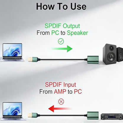 Duttek USB to Optical Audio Adapter, Unidirectional USB A to SPDIF TOSLINK Digital Audio Converter, USB Sound Card for PS4/PS5/PC/Laptop/TV, Compatible with Windows/Mac, No Driver Required, 7.87inch - style: usb to optical audio adapter