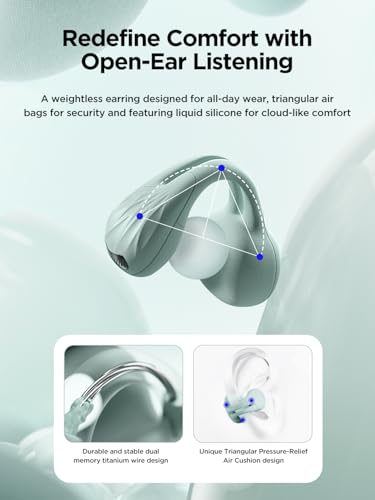 HAKII Open Ear Wireless Earbuds, Bluetooth 5.4 Ergonomic Clip on Bluetooth Earbuds with Stereo Sound/ENC, Touch Control Open Ear Headphones, IPX5 Waterproof Running Headphones for Sports, Fitness