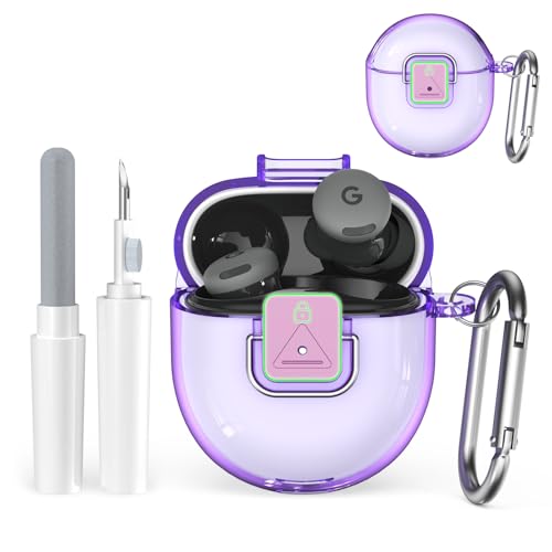 [Safety Lock] Compatible with Google Pixel Buds 2A Case, TPU Anti-Yellowing Shockproof Protective Cover for Google Pixel Buds 2A 2025, Includes Cleaning Kit & Carabiner (Transparent Light Purple) - color: Transparent Light Purple