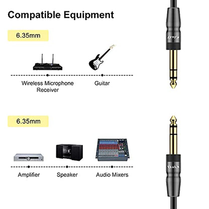 J&D 1/4 inch TRS Instrument Cable, Gold Plated Copper Shell 6.35mm TRS Male to 6.35mm Male Stereo Cable (6 Feet) - size: 6 Feet