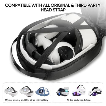 SARLAR Large Space Carrying Case Compatible with PlayStation VR2 & HTC Vive Focus Vision & Meta Quest 3S/Quest 3/Quest 2, VR Headsest Controllers Travel Case for All Head Strap with Battery, Black