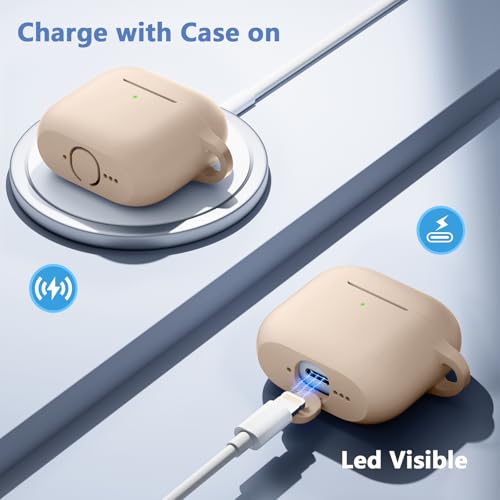 for Airpods 4th Generation Case Cover(2024),Soft Silicone Full Protective Case for AirPods 4 Case with Keychain & Cleaner Kit,Compatible with Apple Airpods 4 for Women,Men（Milktea） - color: Milktea