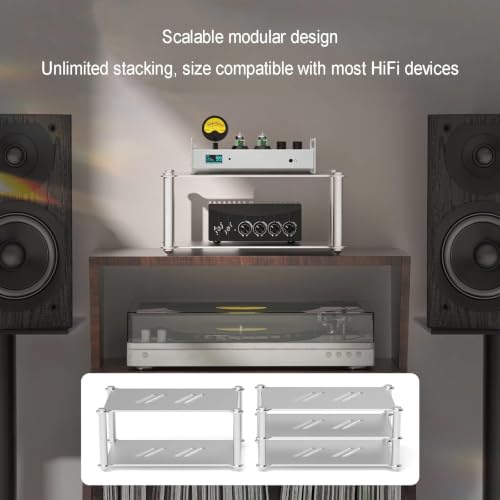 Aluminum HiFi Audio Stand, 3 Tier Stackable Audio Component Rack with Side Vent Cooling Slots, Anti-Slip Rubber Feet for Dac Amplifier Home
