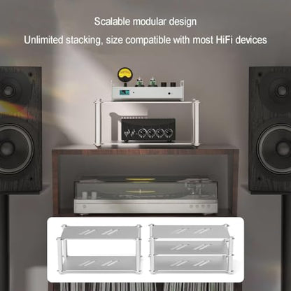 Aluminum HiFi Audio Stand, 3 Tier Stackable Audio Component Rack with Side Vent Cooling Slots, Anti-Slip Rubber Feet for Dac Amplifier Home