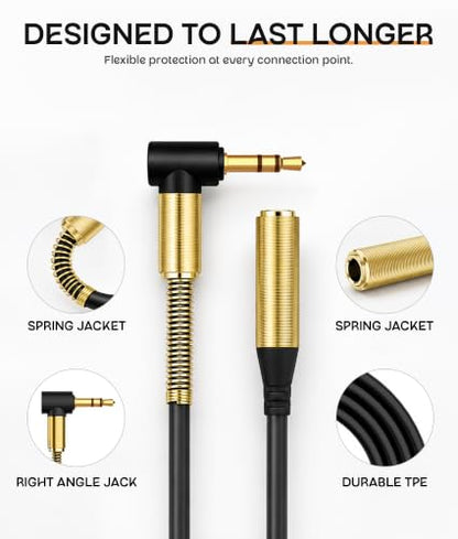ULTRICS Headphone Extension Cable, 3.5mm Extension Cable, Right Angle Male to Female Headphone Jack Extender, AUX Cord Extender Compatible with Smartphone Tablet MP3 Speaker Headset Car Stereo (3M) - size: 3M