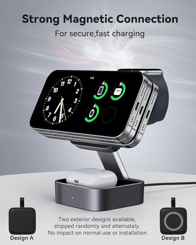 3 in 1 Wireless Charging Station for Apple Devices, Magnetic Foldable Travel Fast Charger Stand Compatible with MagSafe for iPhone Air/17/16/15/14/13/12 Series, Apple Watch & AirPods Pro/4/3/2-Black - color: Black