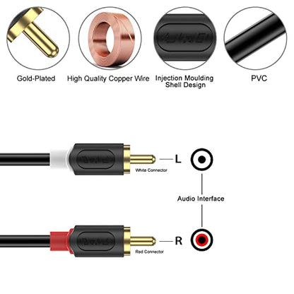 J&D RCA Cable, Gold-Plated Audiowave Series 2RCA Male to Male Stereo Audio Cable for Home Theater, HDTV, Gaming Consoles, Hi-Fi Systems (3 Feet) - size: 3 Feet