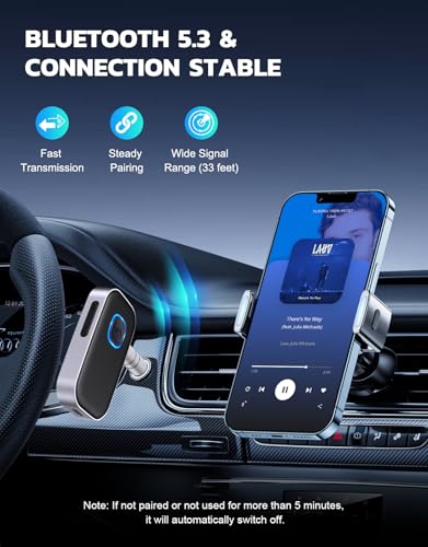 COMSOON Bluetooth Receiver for Car, 3.5mm AUX Bluetooth Car Adapter | Noise Cancelling, Wireless Audio Receiver for Home Stereo/Wired Headphones, Hands-Free Call, 16H Battery Life, Black+Silver - color: Black+Silver
