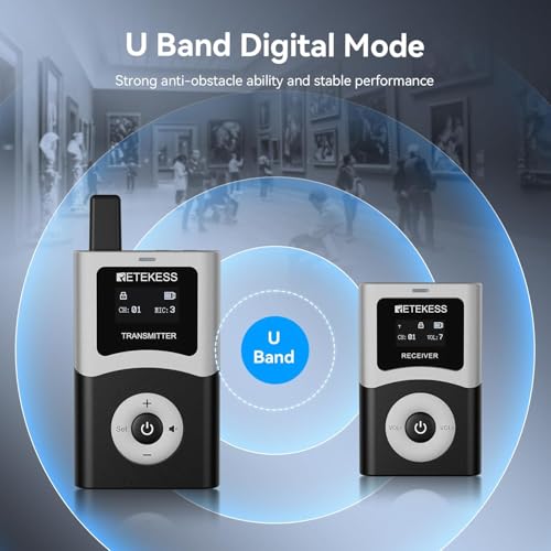 Retekess T130U (4nd Gen T130) Tour Guide System,Tour Guide Headset(1TX 5RX) | for Church, School, 200M, 40H, U-Band, Clear Sound Quality, Wireless Connection, One-Key Operation - style: 1-5