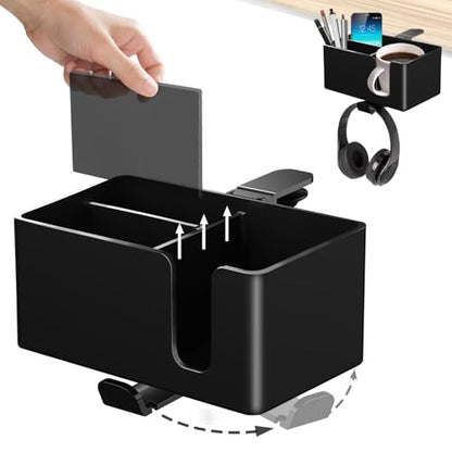 Yinqster 2/3/4 in 1 Desk Cup Holder and Headphone Hanger,Clip on Cup Holder with Rotating Headphone Stand & 2 Wire Holes,Detachable Side Desk Organization for Table,Office Accessories - size: 4 in 1 Medium